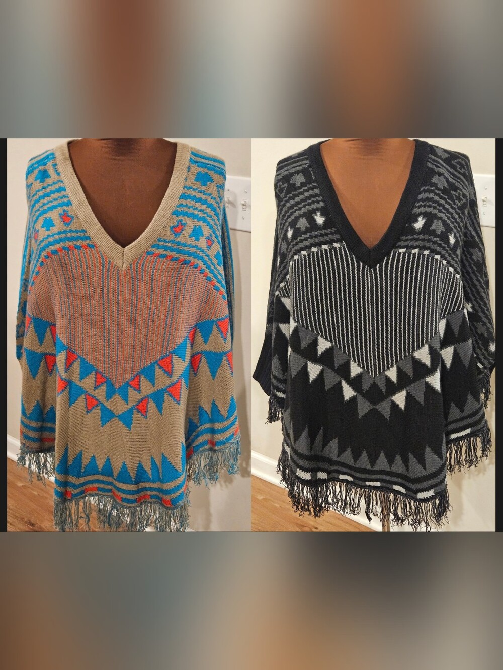 (2) Rue21 V-Neck Fringe Sweater Ponchos NWT